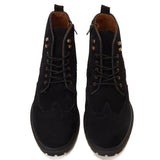 Bold & Rugged: Black Suede Lace - Up Boots - Crestshoes