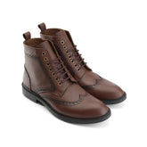 Brogue High Boots Genuine Leather - Brown - Crestshoes
