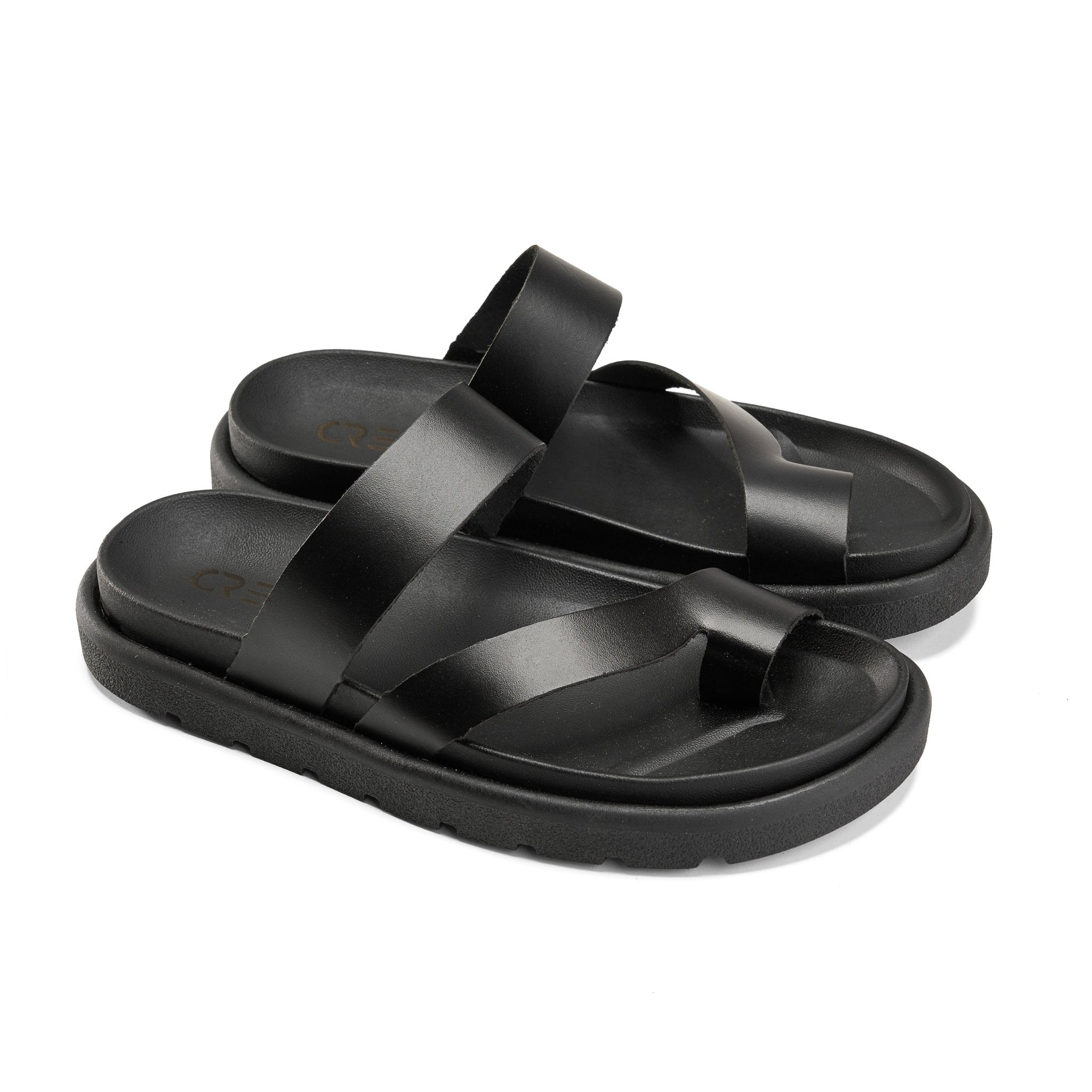 CoreEase Leather Slides - Black - Crestshoes