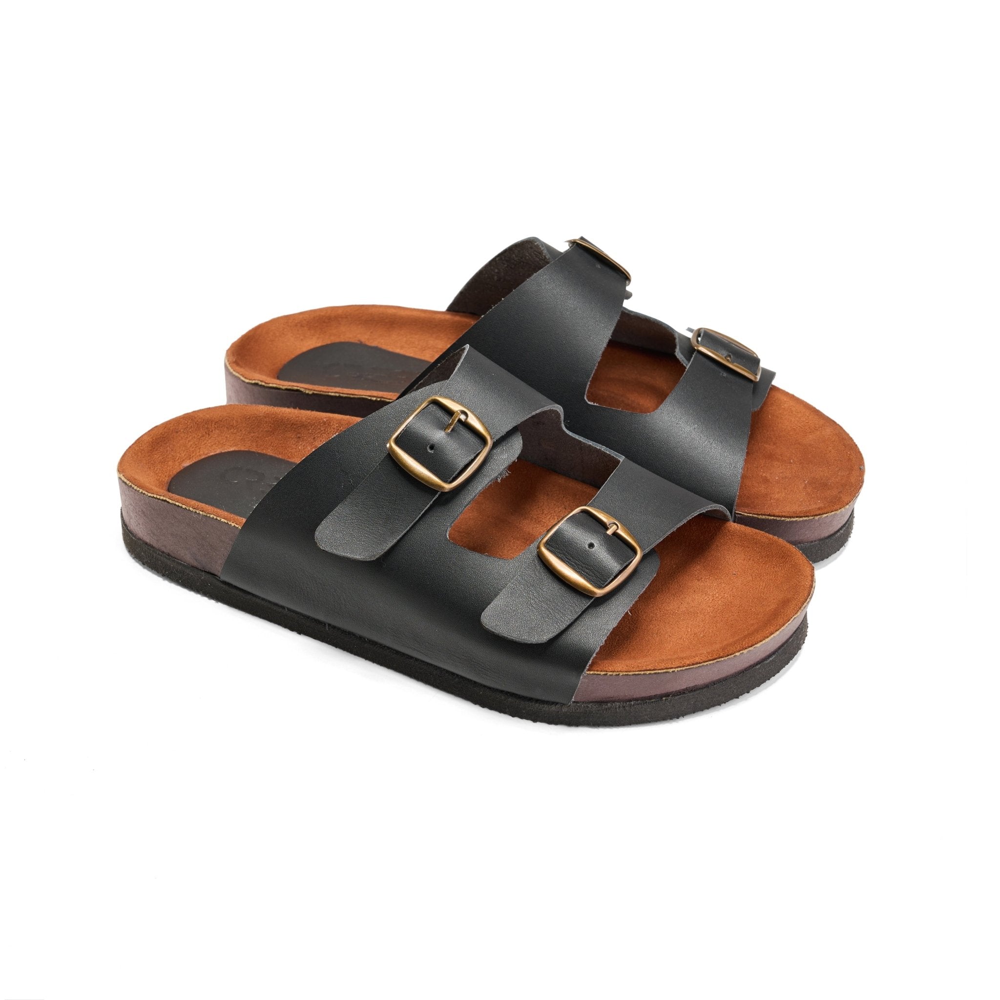 Crest Majesty Comfort Footbed Double Buckle Slides - Black - Crestshoes