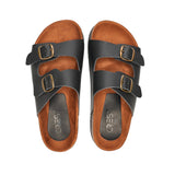 Crest Majesty Comfort Footbed Double Buckle Slides - Black - Crestshoes