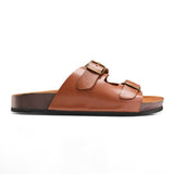 Crest Majesty Comfort Footbed Double Buckle Slides - Cafe - Crestshoes