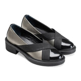 Criss Cross | Elastic Low Heel Women Flats - Silver X Black - Crestshoes
