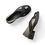 Criss Cross | Elastic Low Heel Women Flats - Silver X Black - Crestshoes