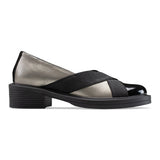 Criss Cross | Elastic Low Heel Women Flats - Silver X Black - Crestshoes