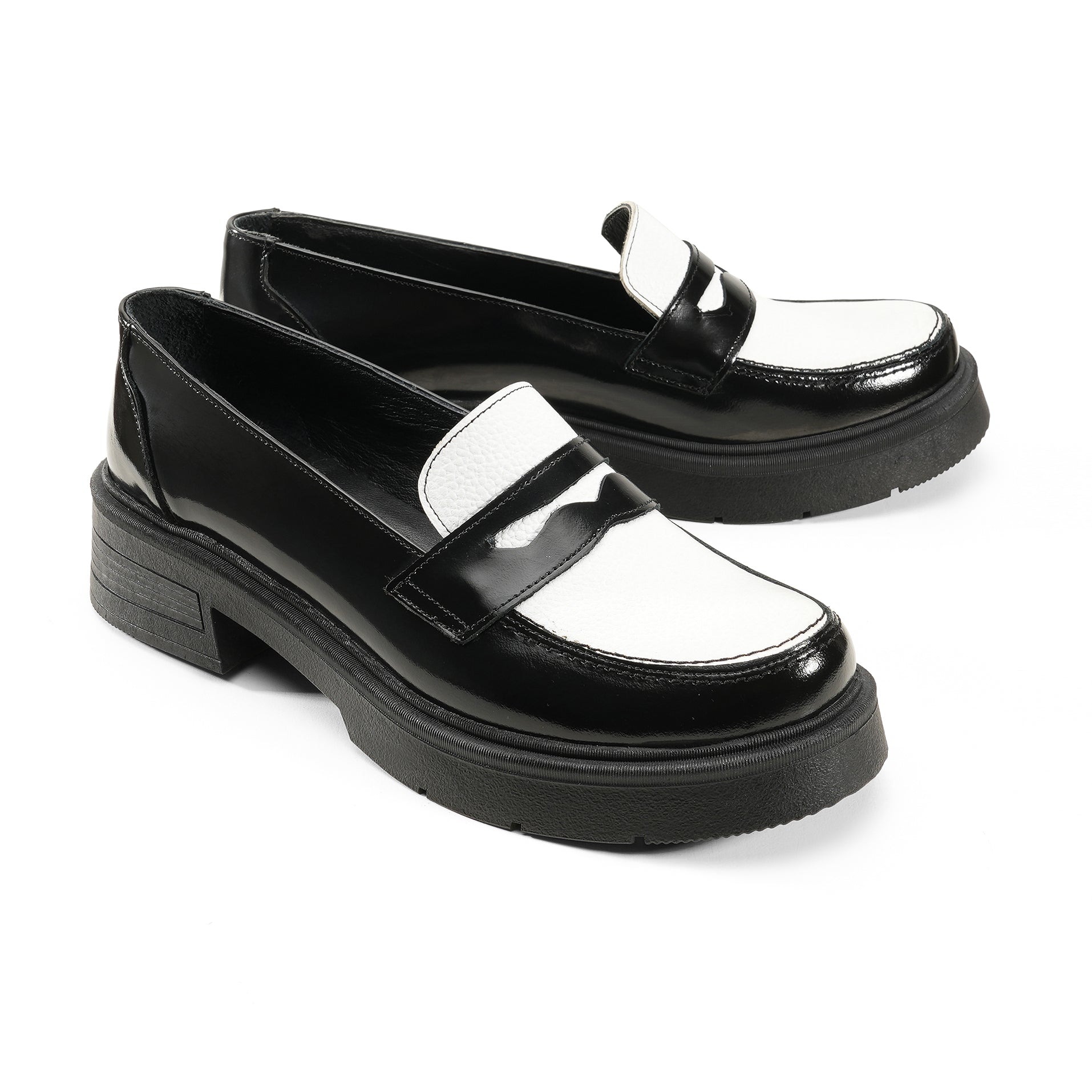 Dual Tone Luxe Loafers | black white - Crestshoes