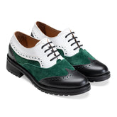 Juniper | Women Oxfords suede X leather | 3 Mix Colors Green - Black - White - Crestshoes