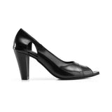 Leather Peep - Toe Heels - Black - Crestshoes