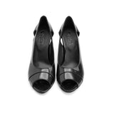 Leather Peep - Toe Heels - Black - Crestshoes