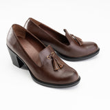 Tassel Block Heels - Brown - Crestshoes
