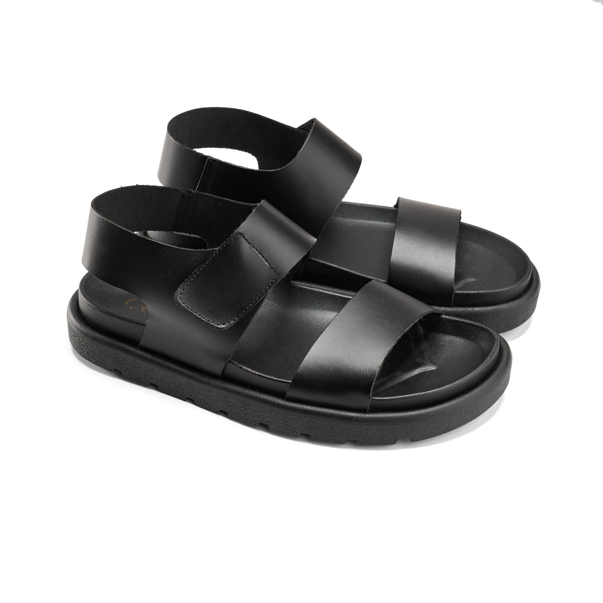 VibeMode Leather Sandals - Black - Crestshoes