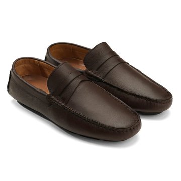 Moccasins calf leather rubber sole -Brown