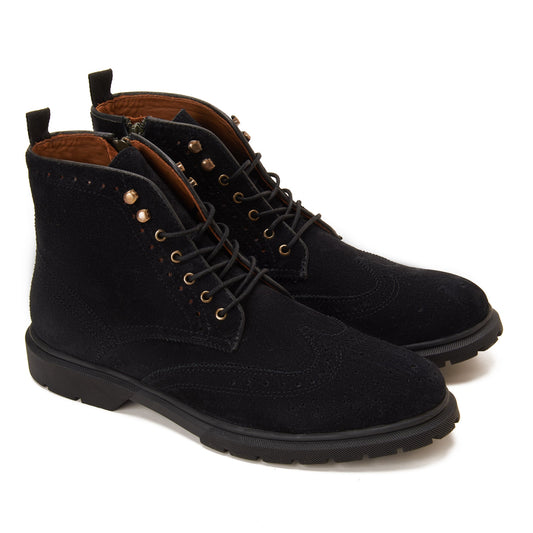Bold & Rugged: Black Suede Lace-Up Boots