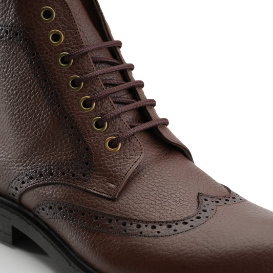 Brogue High Boots Genuine Leather- Brown