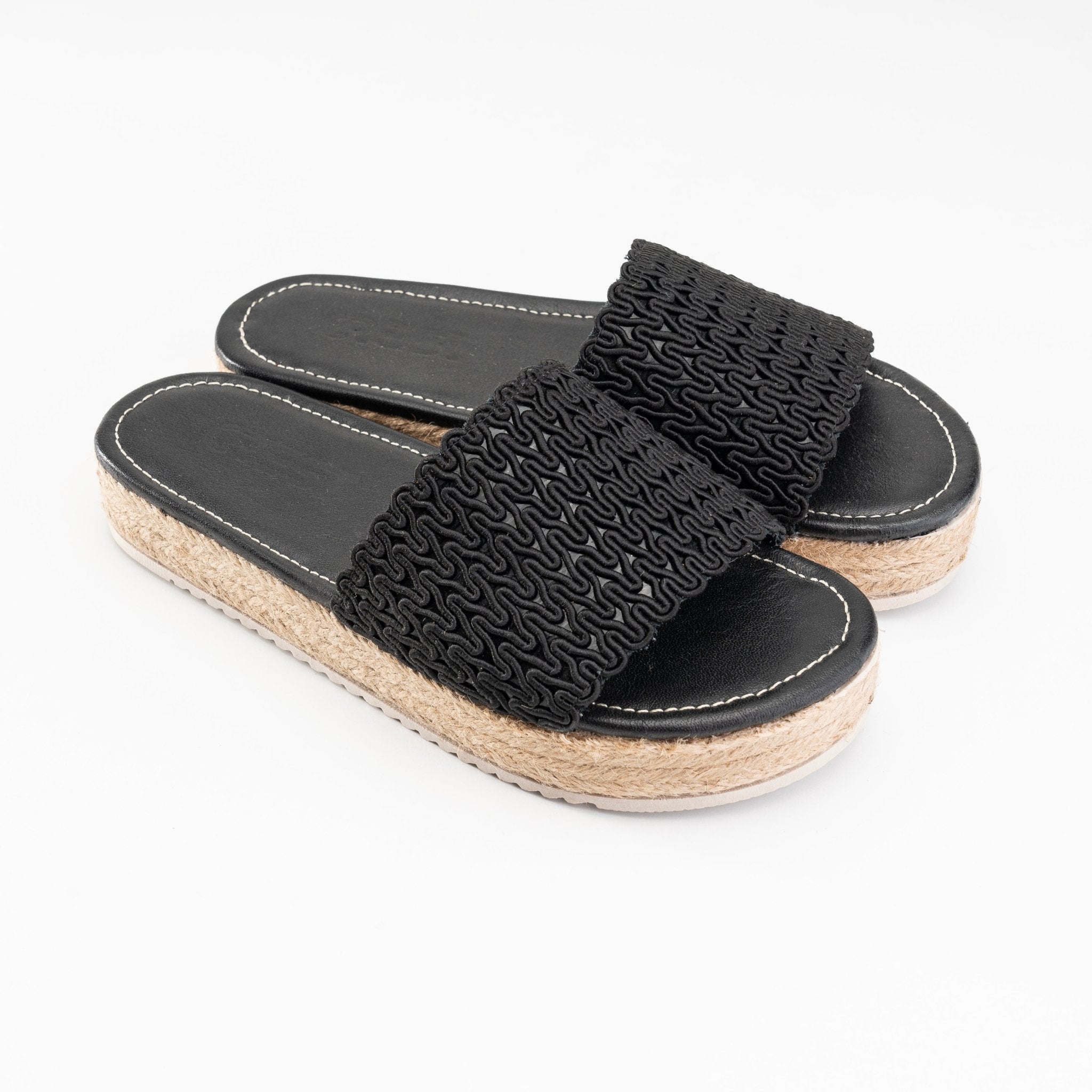 Burlap Platform Sandals - Black - Crestshoes