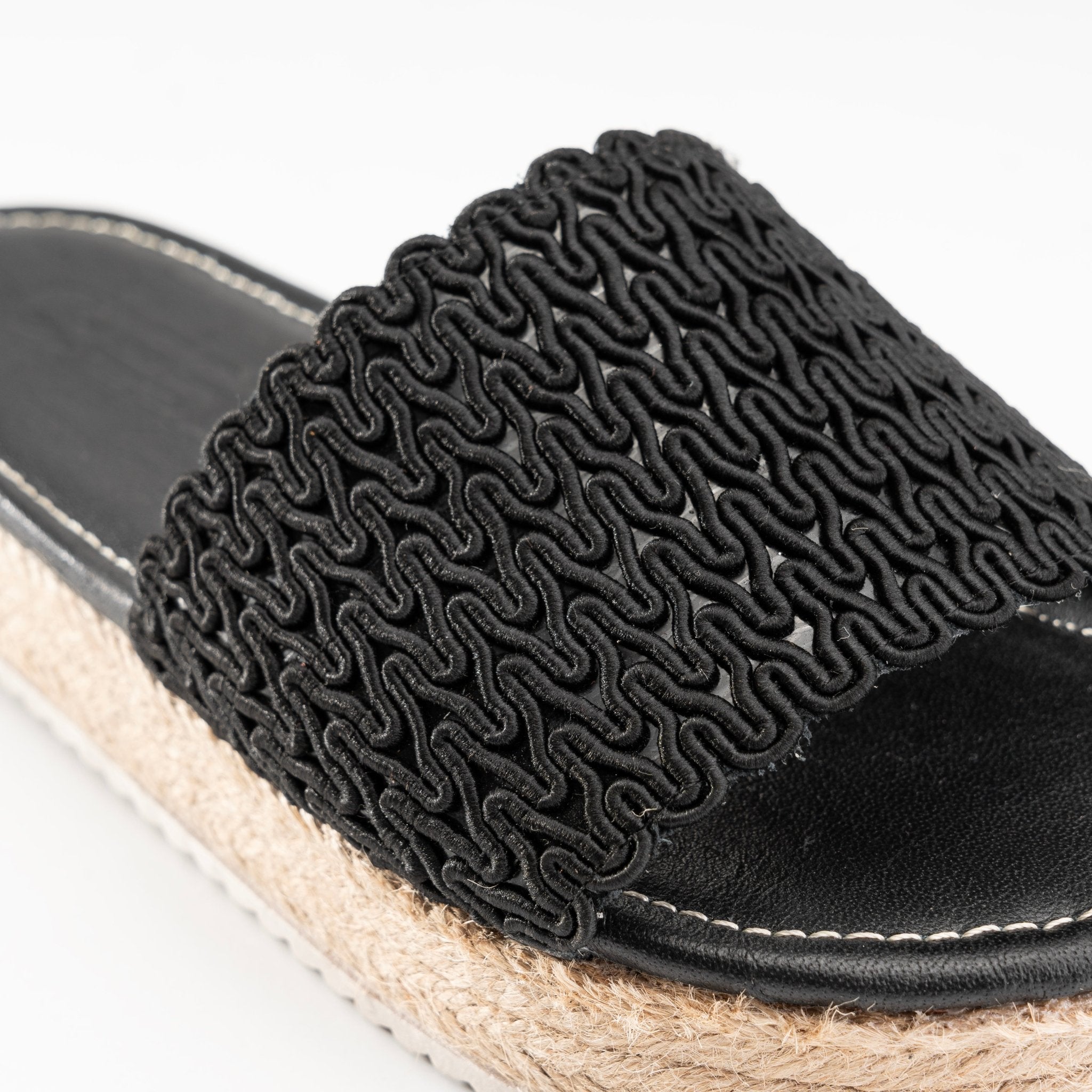 Burlap Platform Sandals - Black - Crestshoes