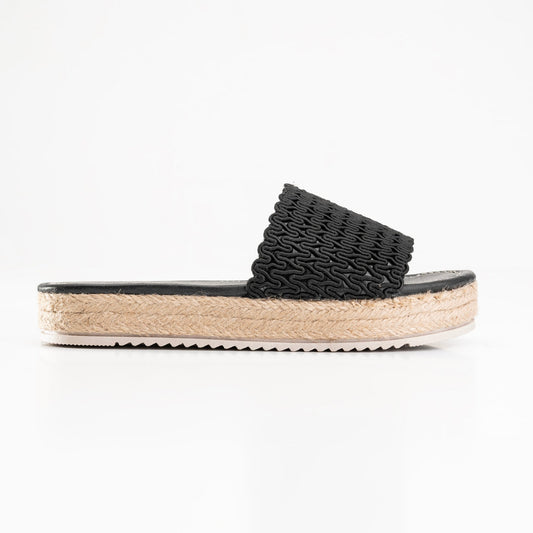 Burlap Platform Sandals - Black
