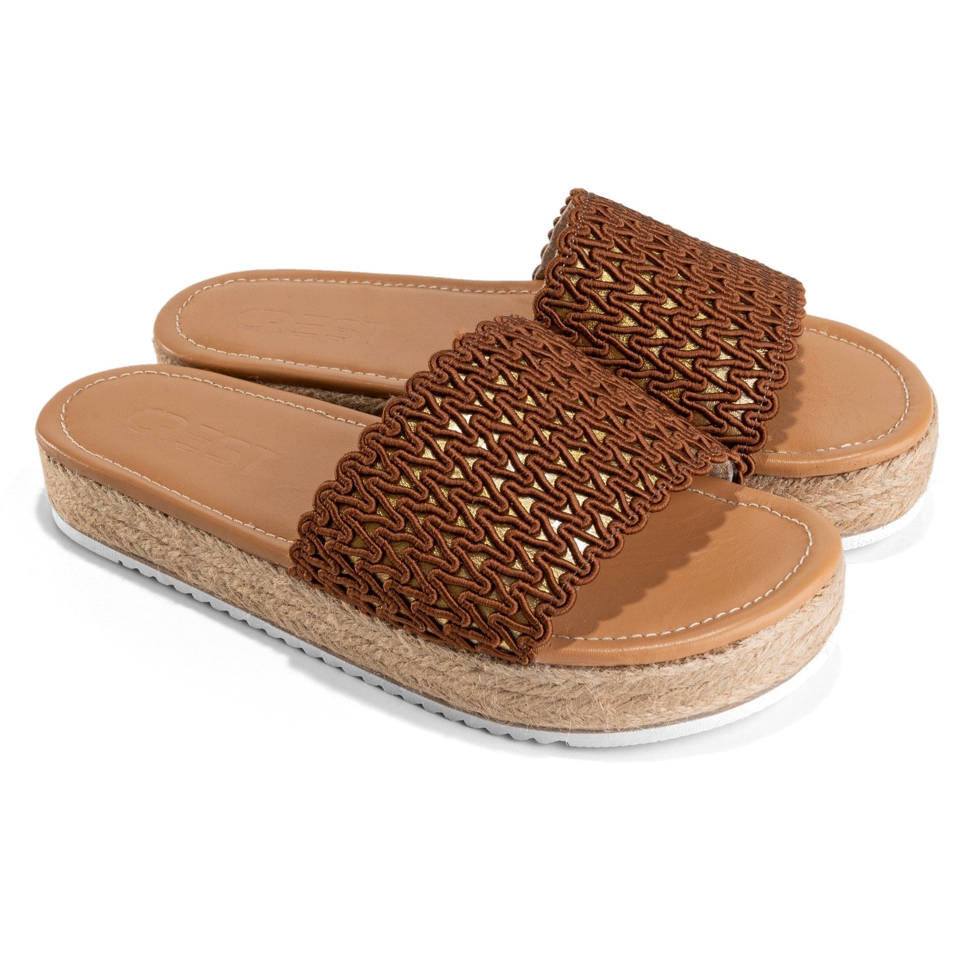 Burlap Platform Sandals - Brown - Crestshoes