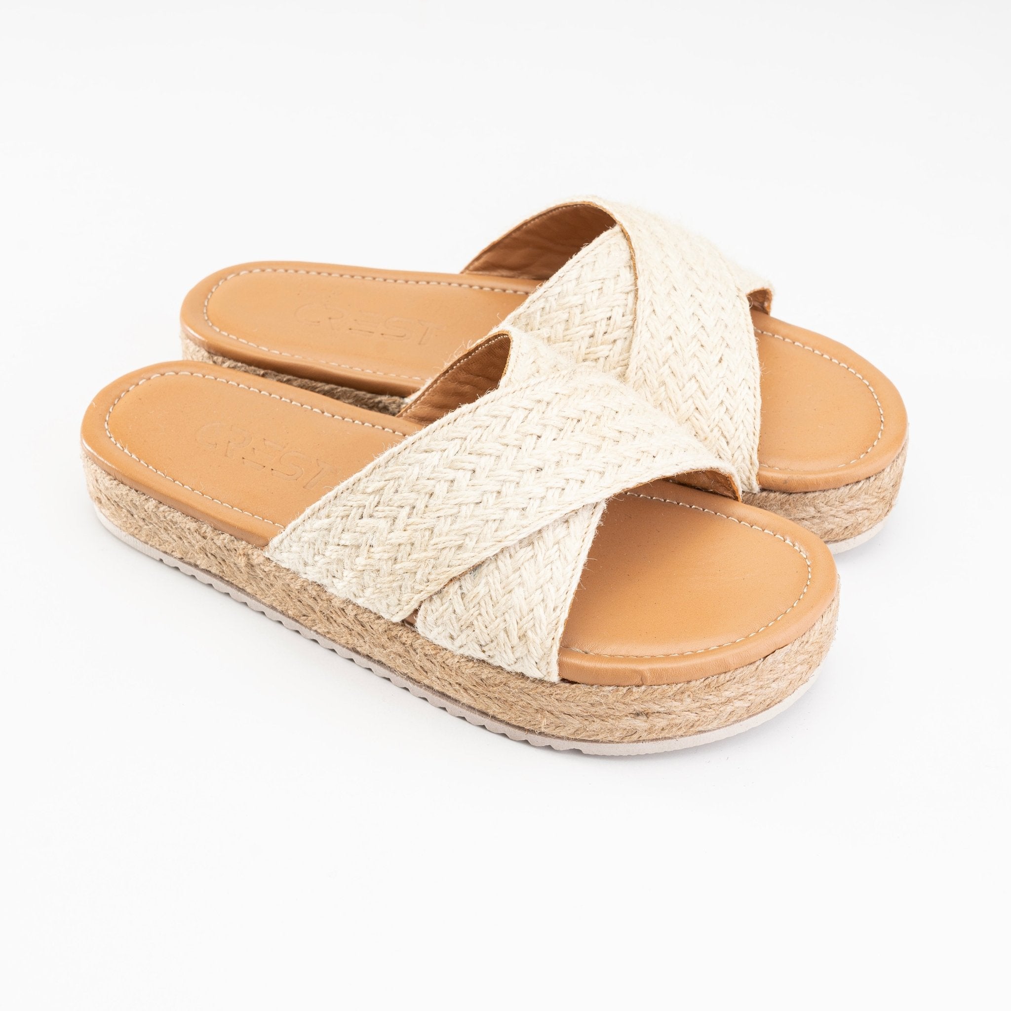 Burlap Platform Sandals - White - Crestshoes