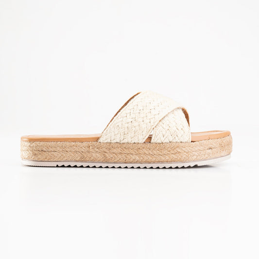 Burlap Platform Sandals - White