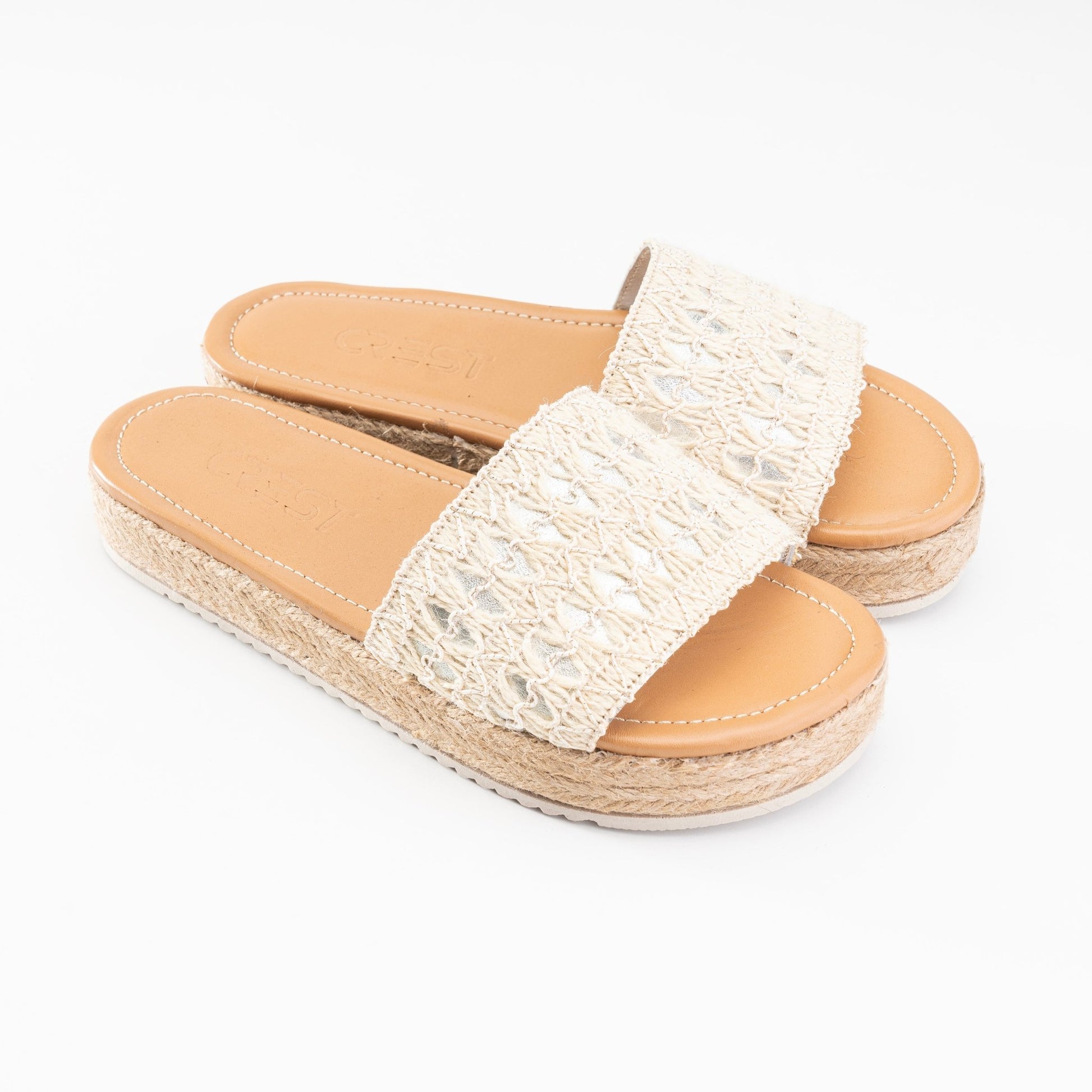 Burlap Platform Sandals - White - Crestshoes