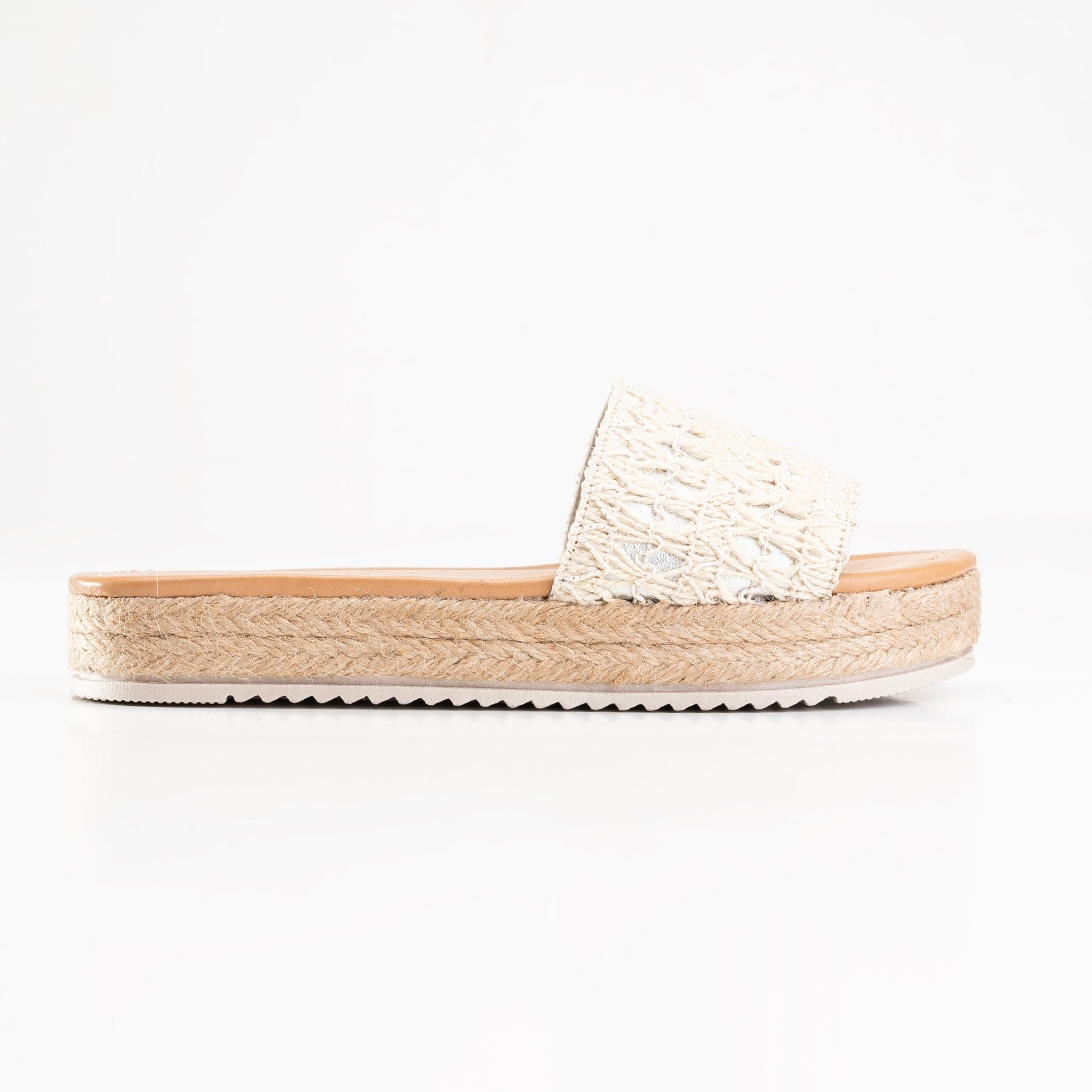 Burlap Platform Sandals - White - Crestshoes