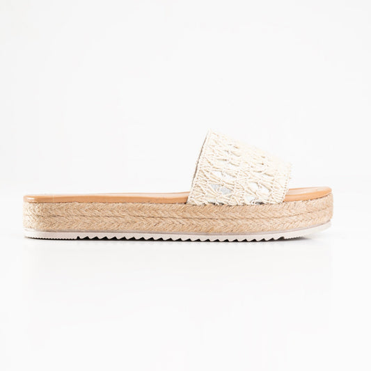 Burlap Platform Sandals - White