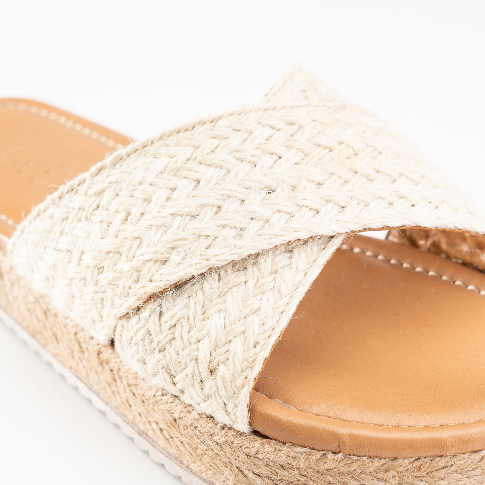 Burlap Platform Sandals - White - Crestshoes