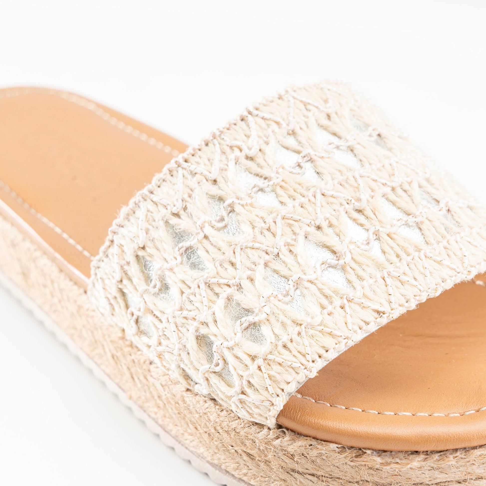 Burlap Platform Sandals - White - Crestshoes