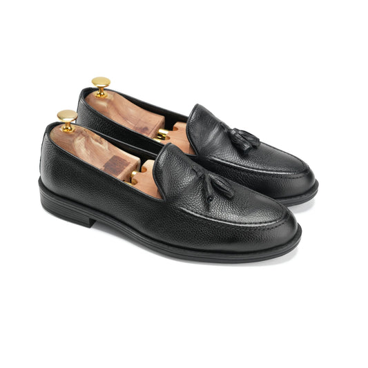 Classic Black Leather Tassel Loafers