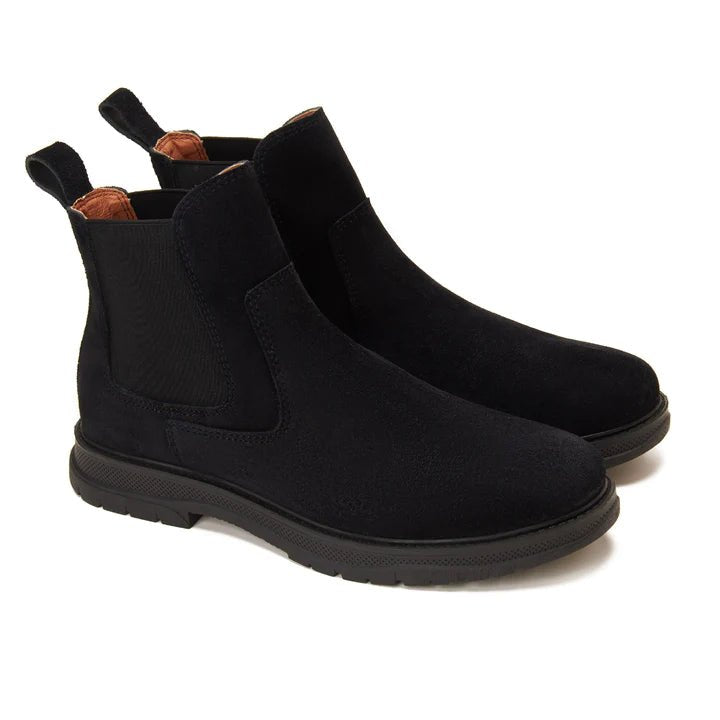 CREST™ Black Genuine Suede Double Layer Chelsea Halfboot - Crestshoes