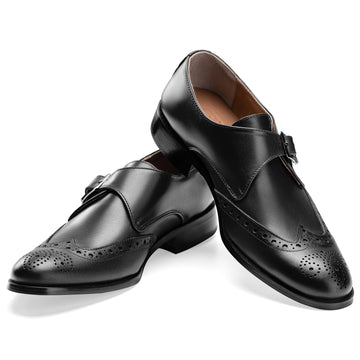 Crest Black Leather Monk Strap - Crestshoes