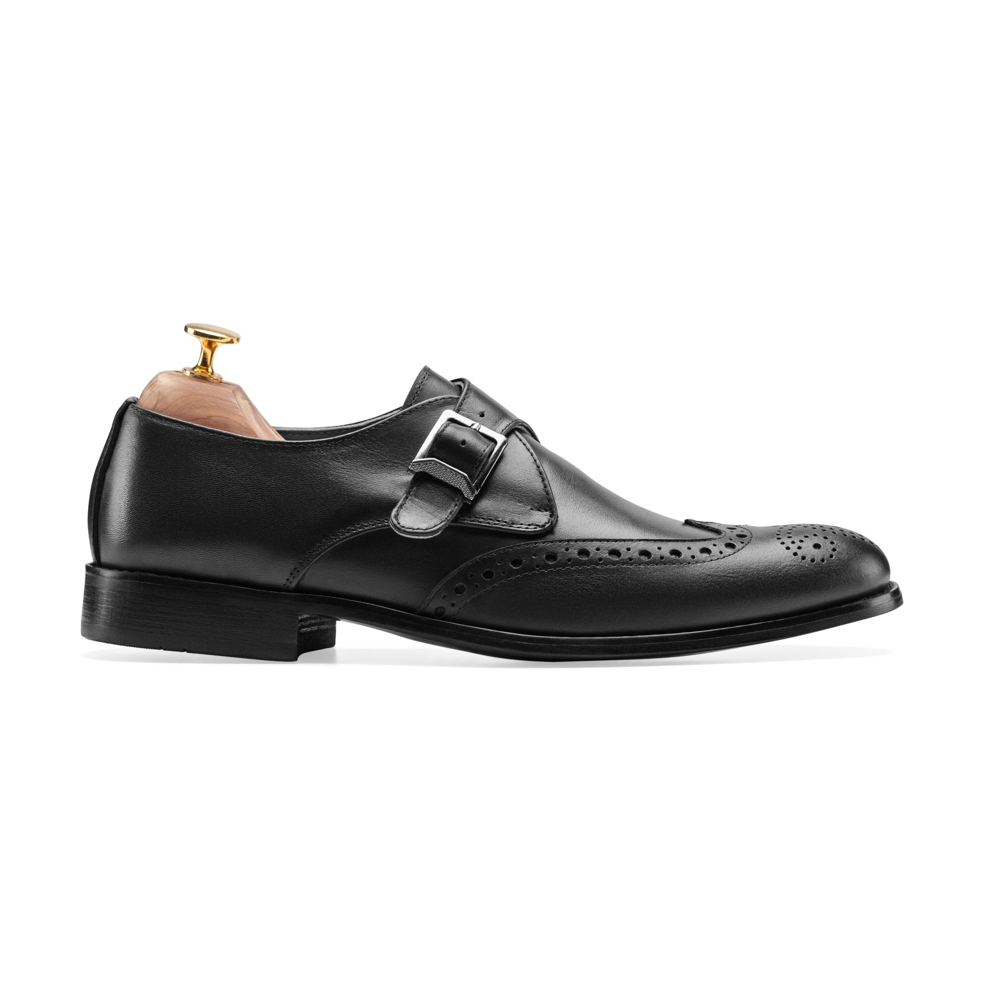 Crest Black Leather Monk Strap - Crestshoes