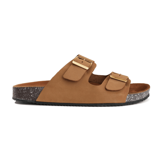 Crest Majesty Comfort Footbed Double Buckle Slides - Beige