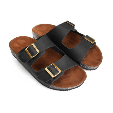 Crest Majesty Comfort Footbed Double Buckle Slides - Black - Crestshoes