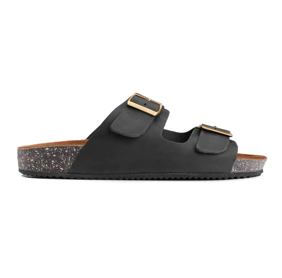 Crest Majesty Comfort Footbed Double Buckle Slides - Black - Crestshoes