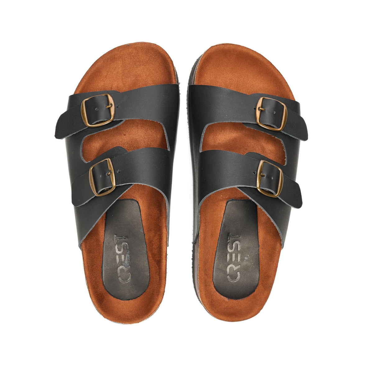 Crest Majesty Comfort Footbed Double Buckle Slides - Black - Crestshoes
