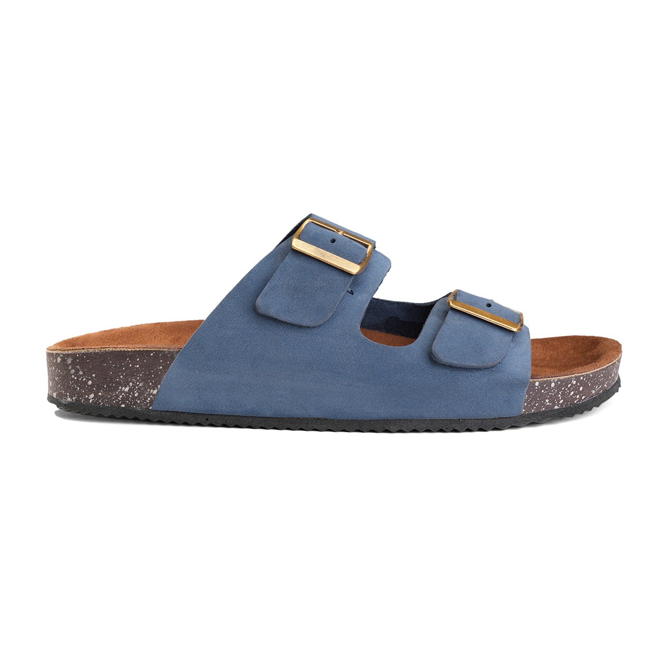 Crest Majesty Comfort Footbed Double Buckle Slides - Blue - Crestshoes