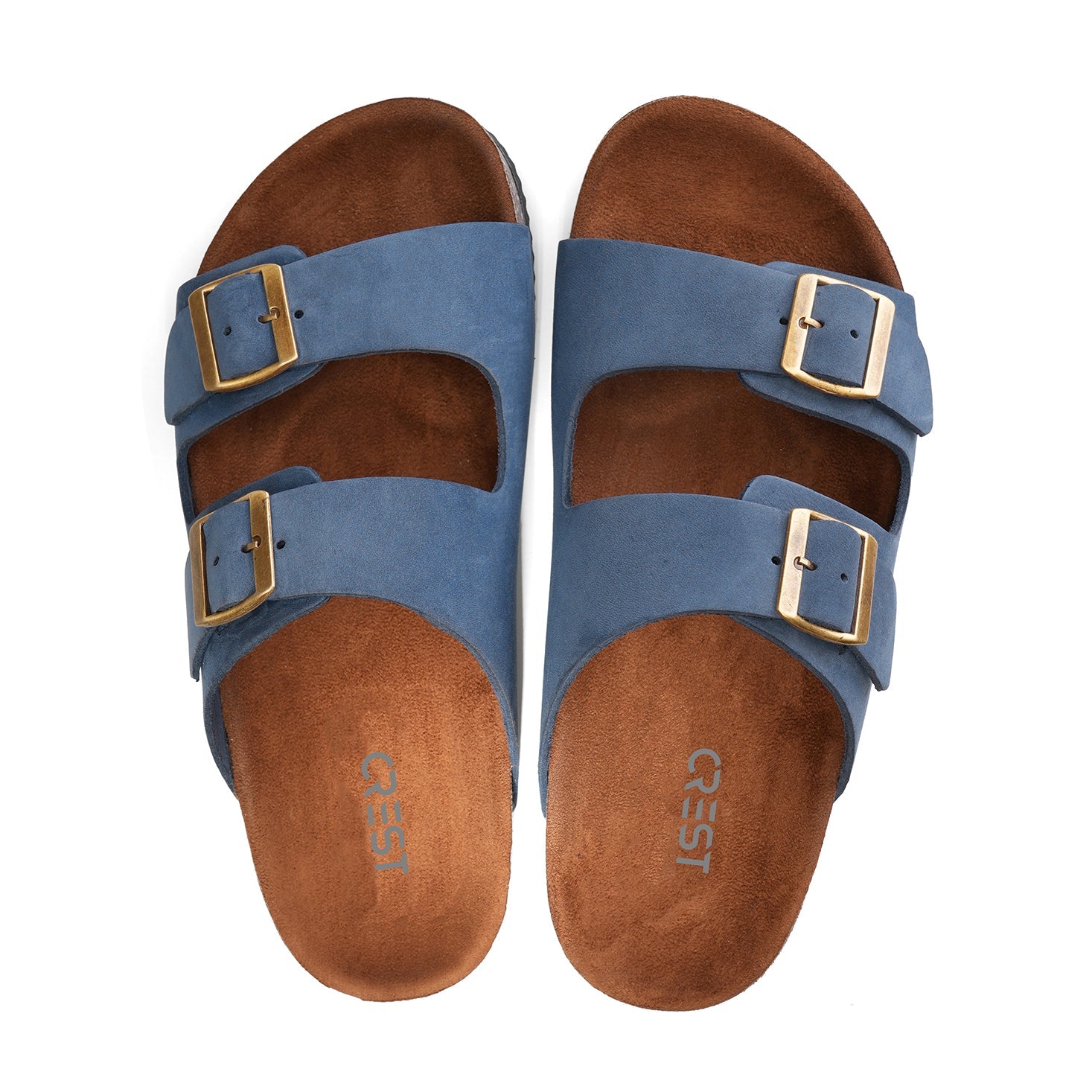 Crest Majesty Comfort Footbed Double Buckle Slides - Blue - Crestshoes