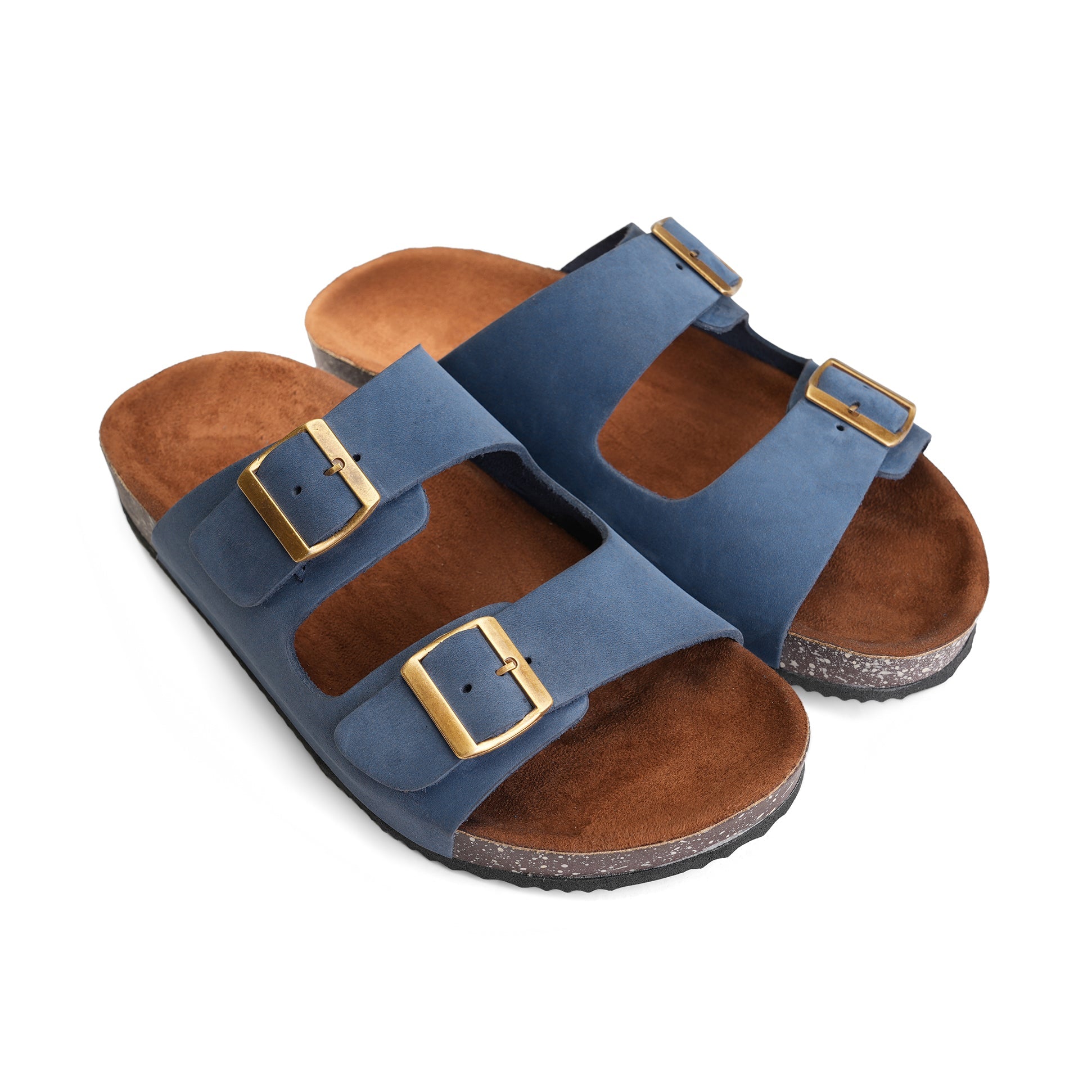 Crest Majesty Comfort Footbed Double Buckle Slides - Blue - Crestshoes