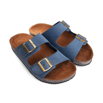 Crest Majesty Comfort Footbed Double Buckle Slides - Blue - Crestshoes