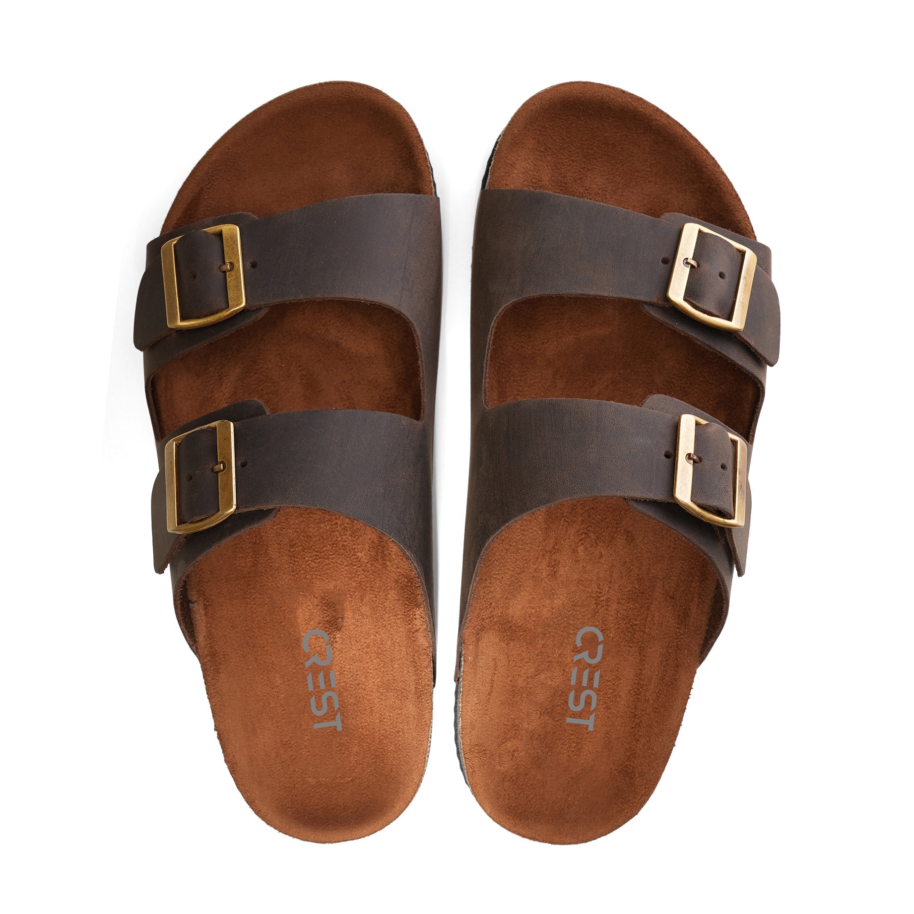 Crest Majesty Comfort Footbed Double Buckle Slides - Brown - Crestshoes