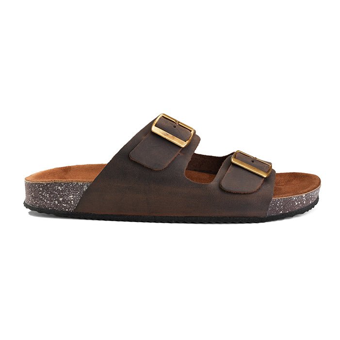 Crest Majesty Comfort Footbed Double Buckle Slides - Brown - Crestshoes