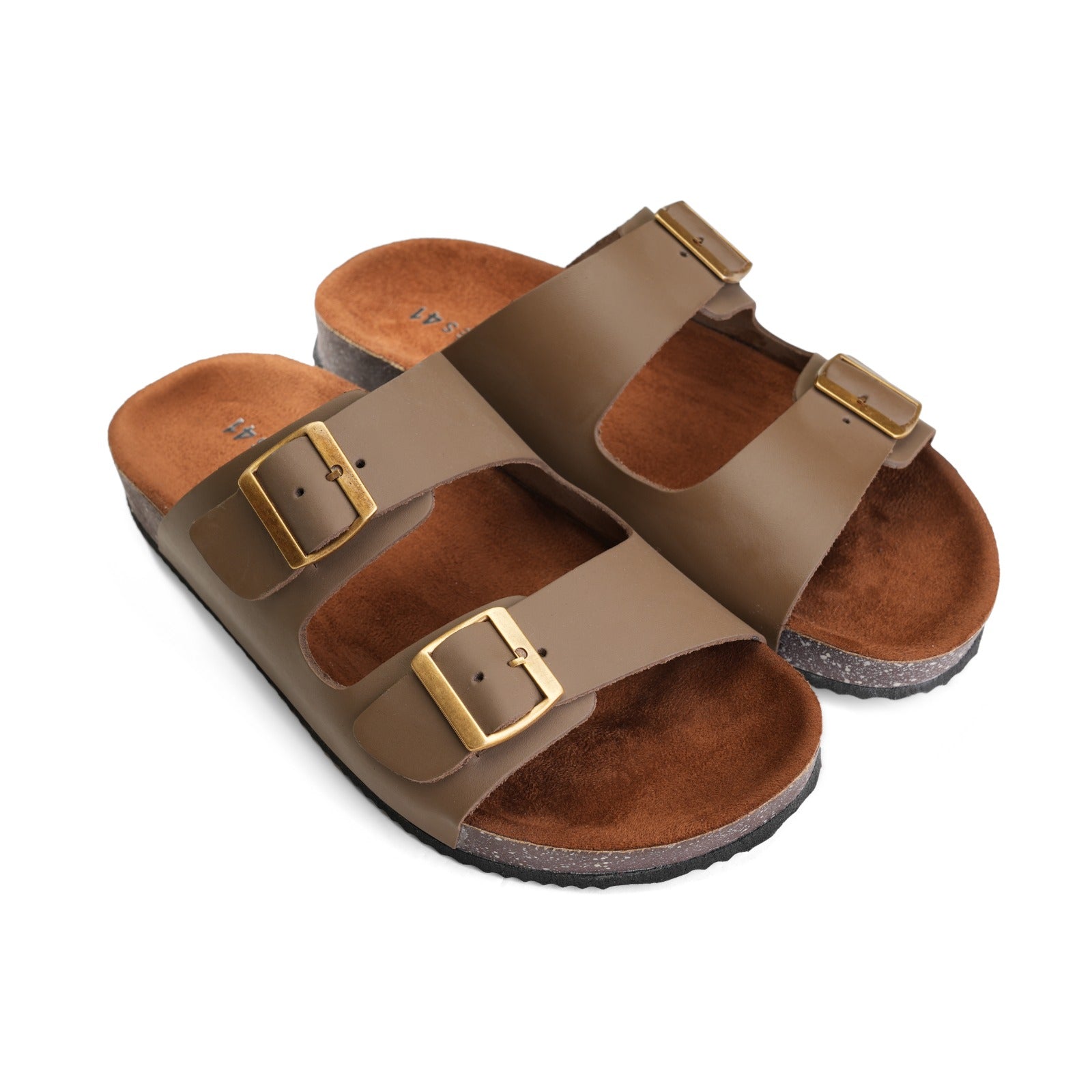 Crest Majesty Comfort Footbed Double Buckle Slides - Cafe - Crestshoes