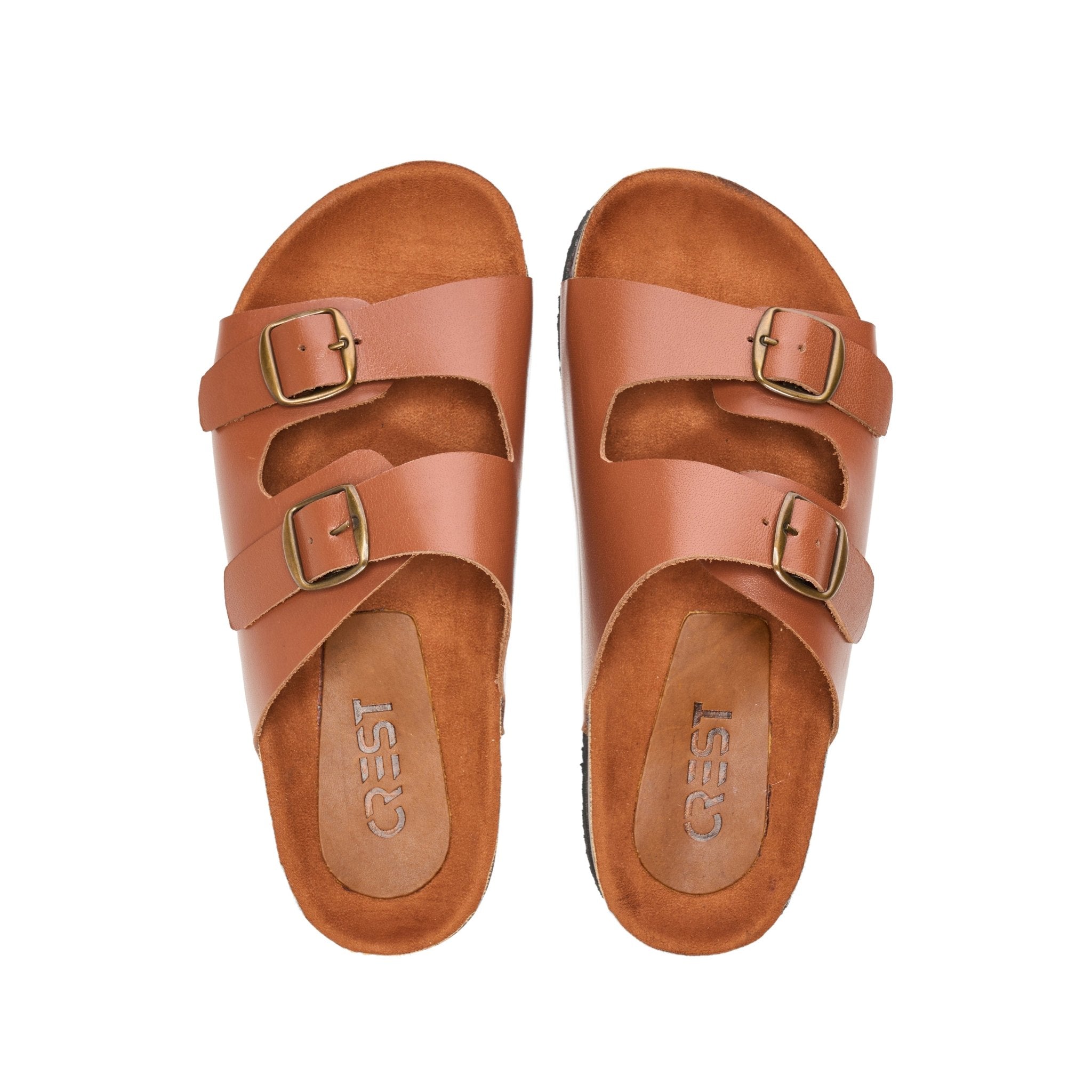 Crest Majesty Comfort Footbed Double Buckle Slides - Cafe - Crestshoes