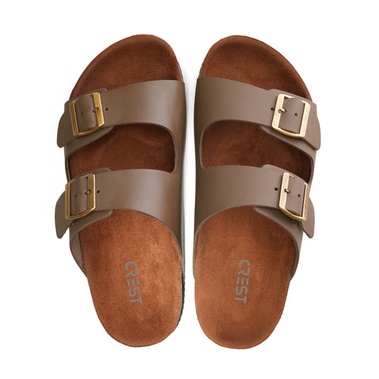 Crest Majesty Comfort Footbed Double Buckle Slides - Cafe