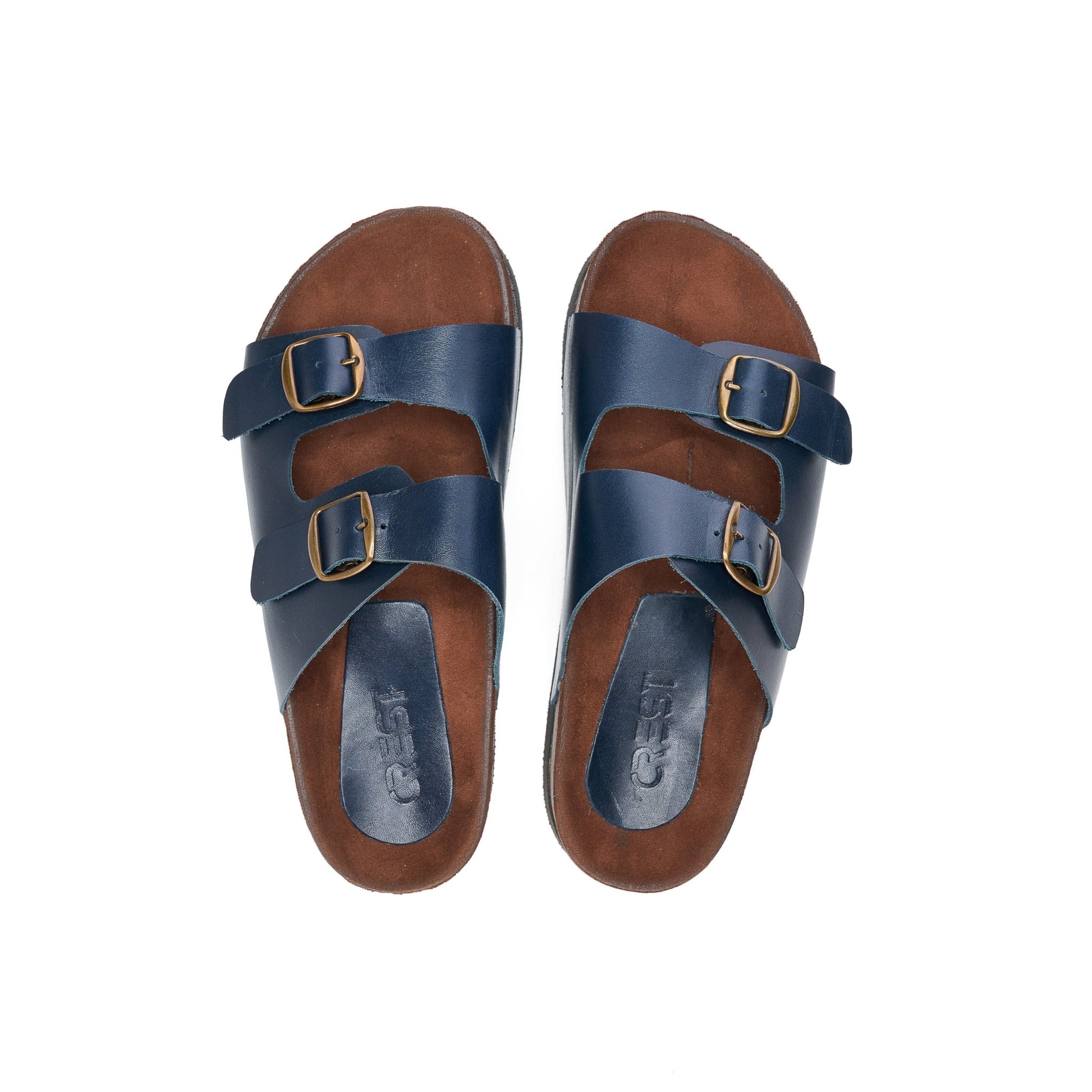 Crest Majesty Comfort Footbed Double Buckle Slides - Dark Blue - Crestshoes