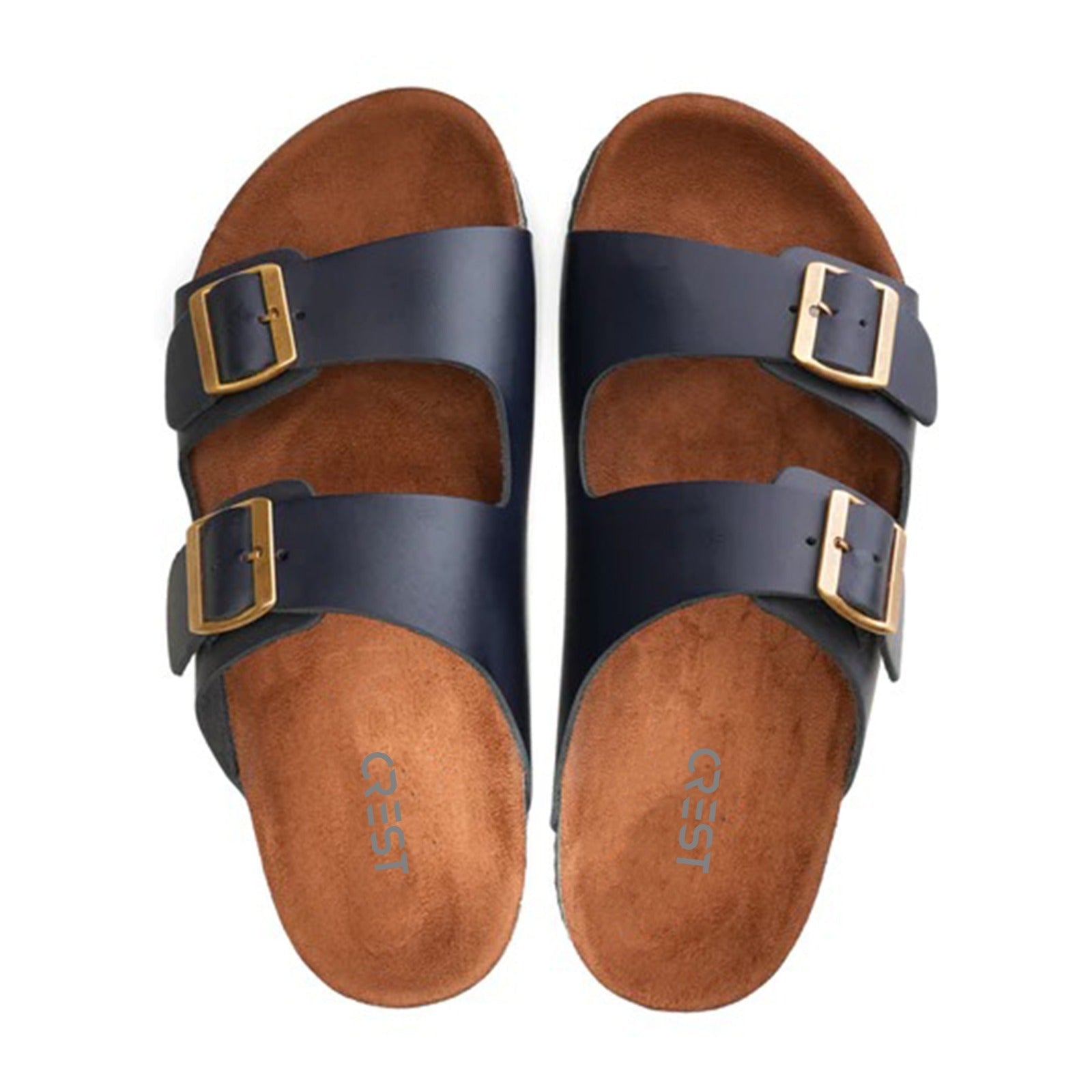 Crest Majesty Comfort Footbed Double Buckle Slides - Dark Blue - Crestshoes