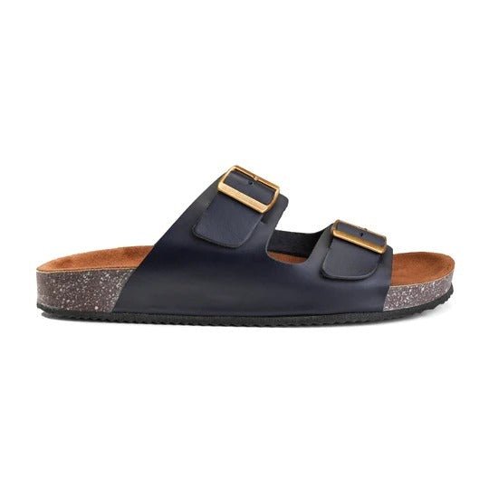 Crest Majesty Comfort Footbed Double Buckle Slides - Dark Blue - Crestshoes