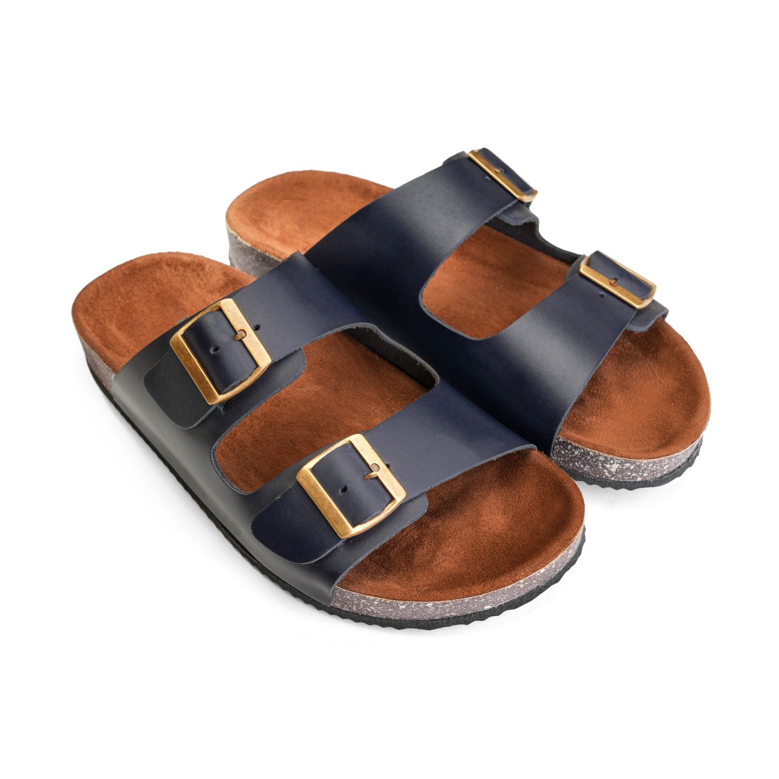 Crest Majesty Comfort Footbed Double Buckle Slides - Dark Blue - Crestshoes